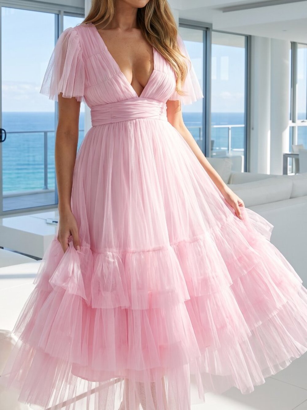 NWT REVOLVE Australia SHOWPO Jiraye pink tulle fit flare midi dress US 12